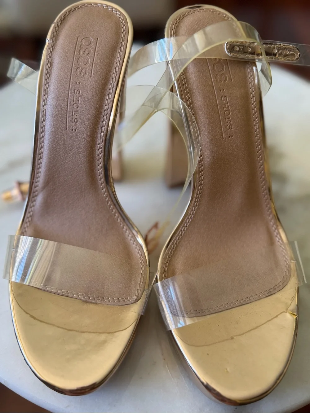 ASOS Clear Strap Rose Gold Platform Heels